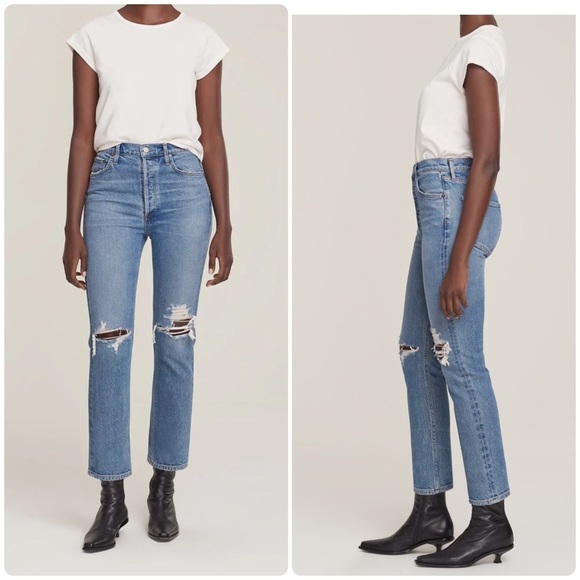 New! Agolde Riley High Rise Distressed Straight Jeans 👖 size 25 - Picture 2 of 13
